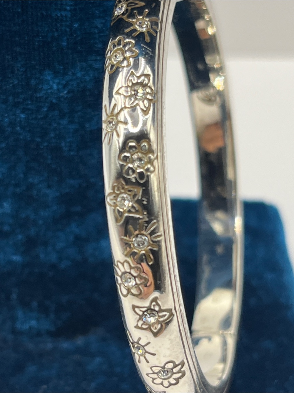 Brighton Crystal Sunburst Flower Hinged Bracelet Vintage